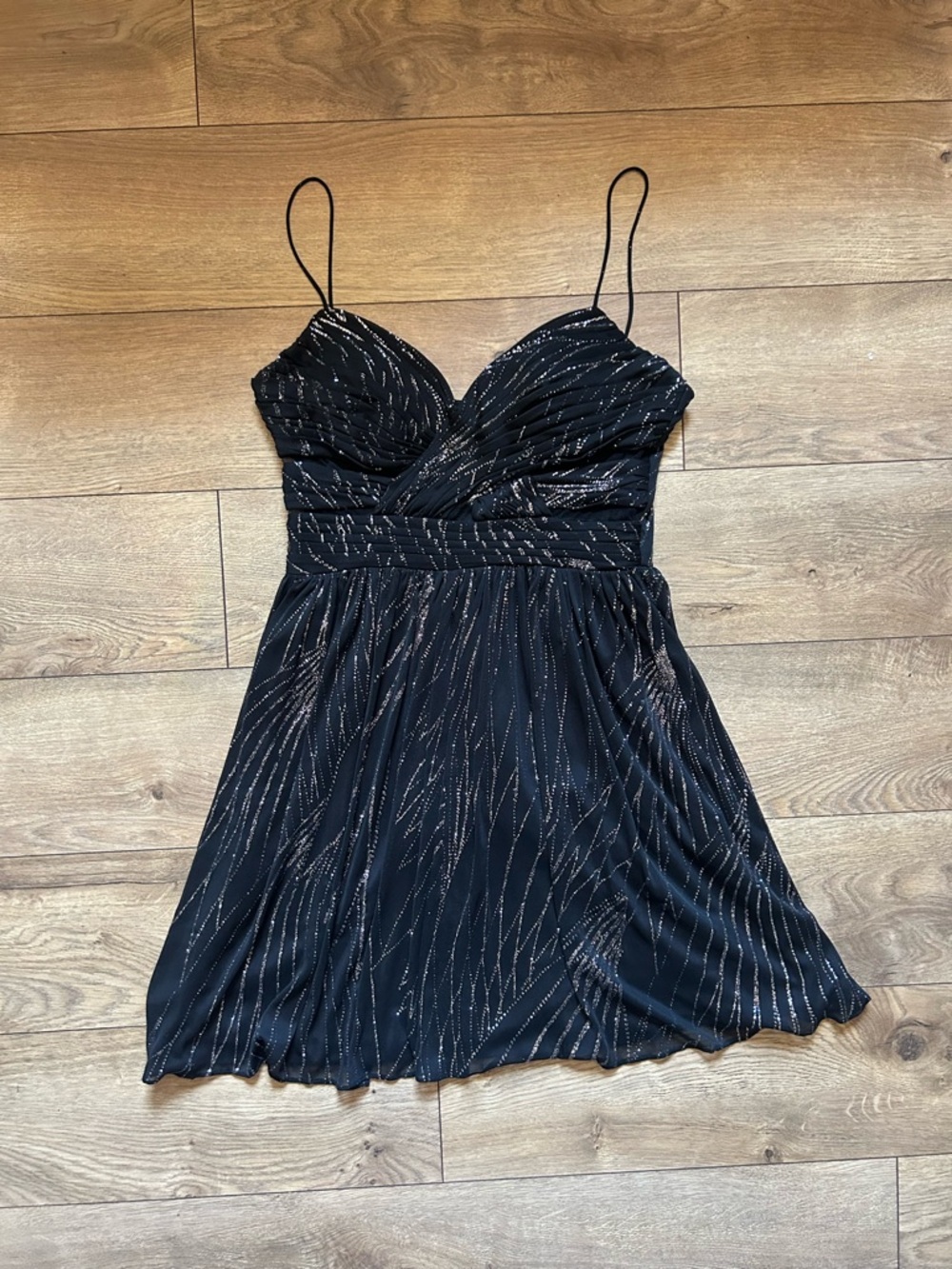 Hailey Logan by Adrianna Papell Black Dress with Gold Metallic Stripes